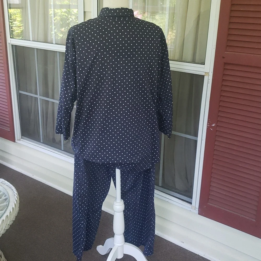 LRL RALPH LAUREN Capri Style Polka Dot Pajama Set - Navy - Picture 6 of 12